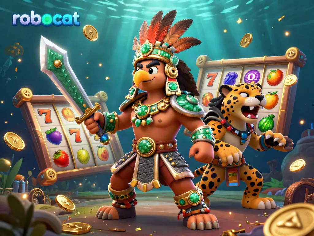 Engage with Robocat's vibrant casino scene featuring warriors and exciting slot games.
